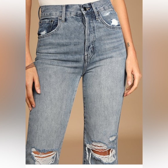 Cassie Light Wash Distressed Super High Rise Straight Crop Jeans - Picture 3 of 7